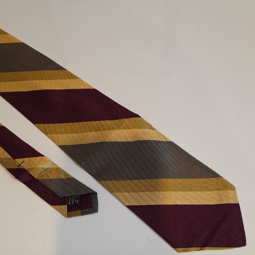 Anne Klein Men's Vintage 57"‎ Striped Silk Neck Tie Burgundy Green Gold